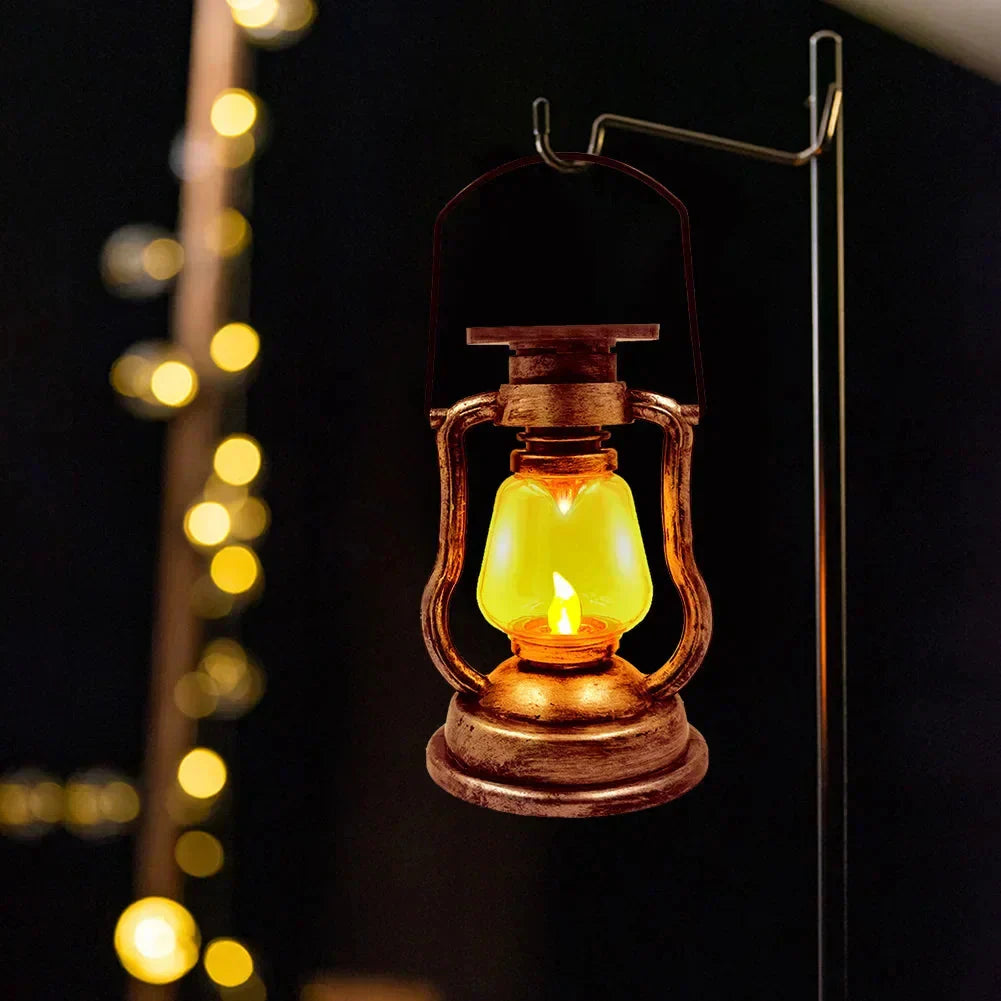 Vintage-Style Solar Lantern Featuring Flickering LED Illumination