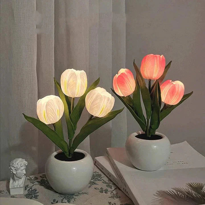 LED Table Lamp with Realistic Flower Design and Ceramic Base