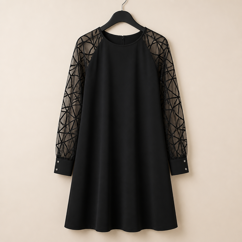 LumaraMist™ – Stylish A-Line Tunic Dress with Mesh Sleeve Elegance