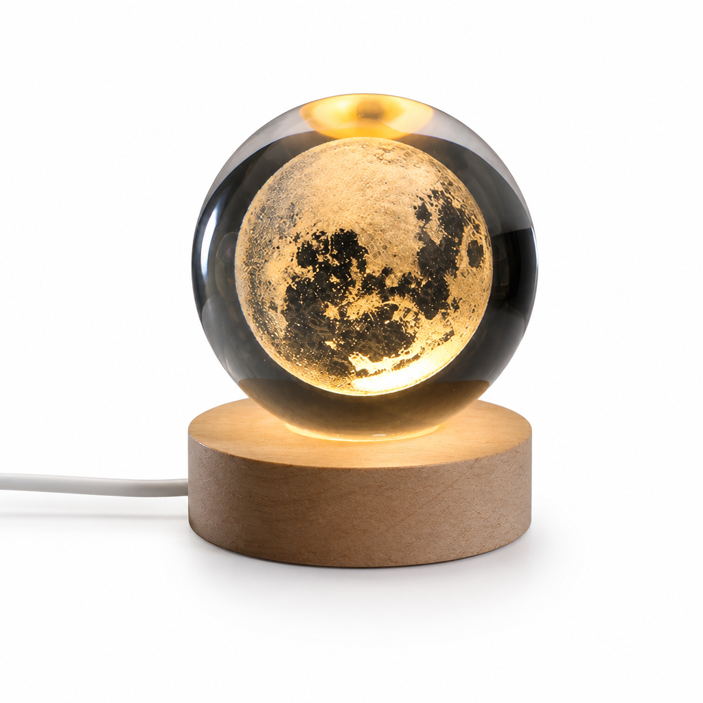 3D Engraved Glass Globe LED Night Light (USB-Powered)