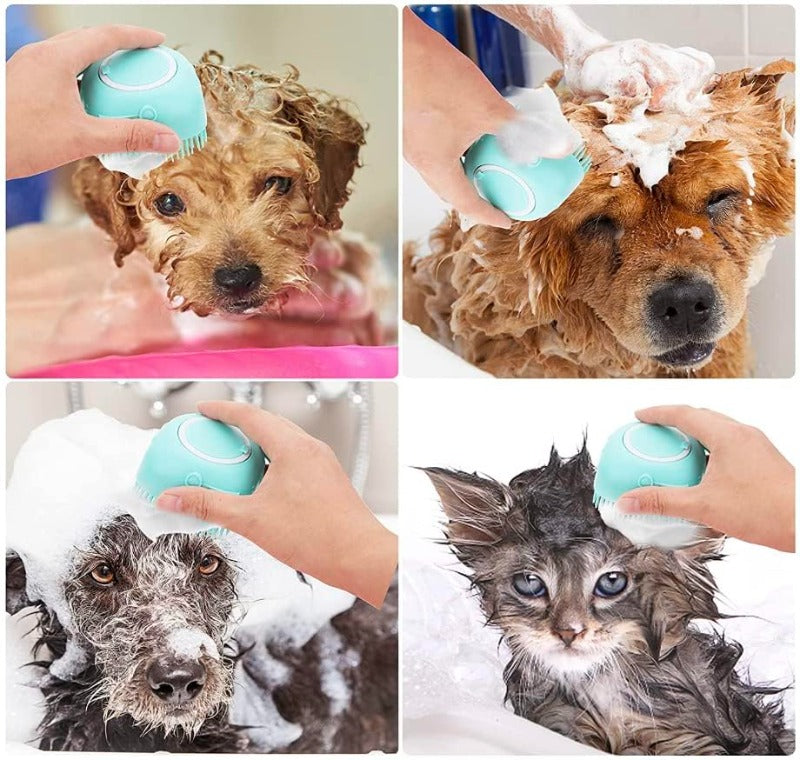 Silicone Pet Grooming Brush with Built-in Shampoo Dispenser