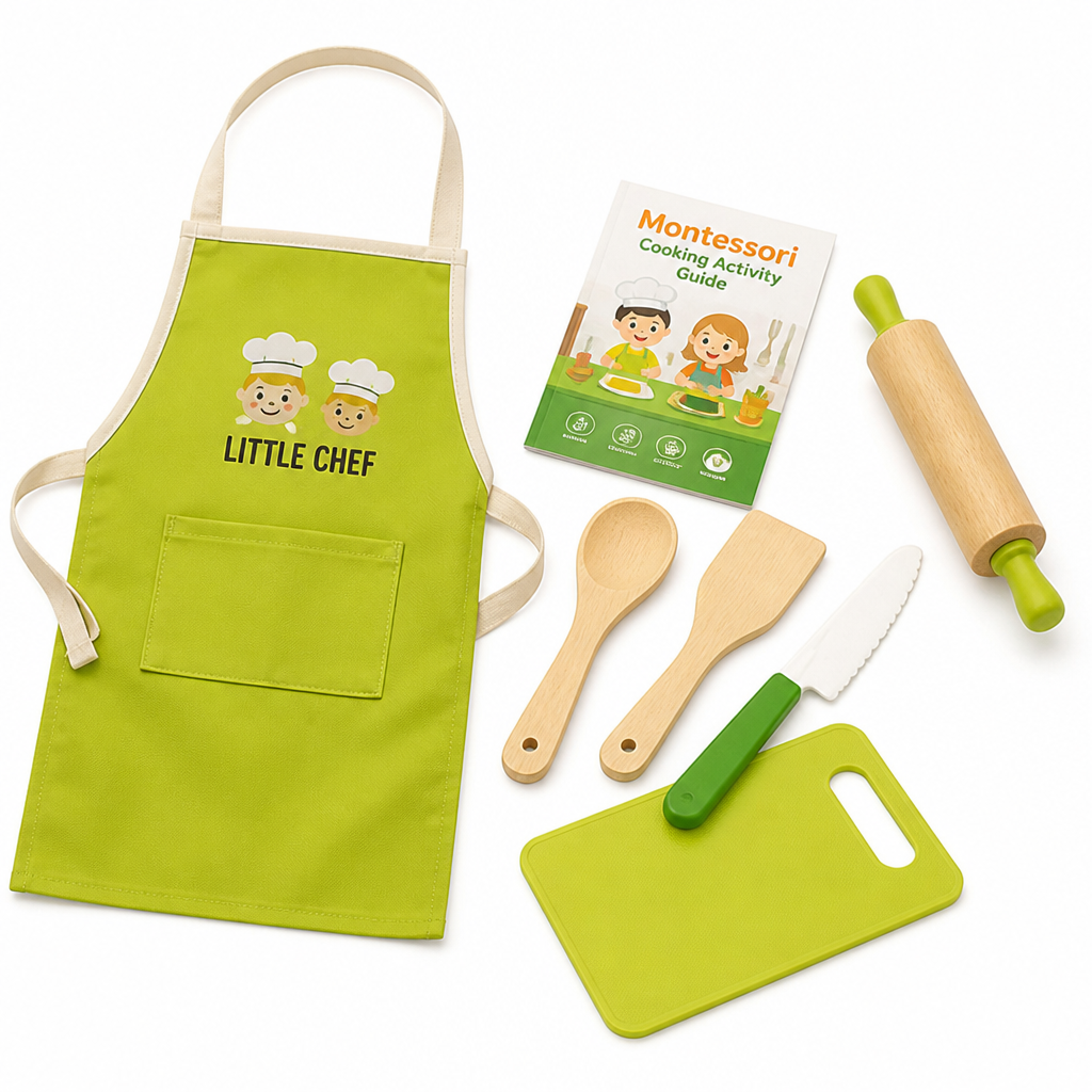Montessori Natural Wood & Food-Grade Silicone Toddler Cooking Set