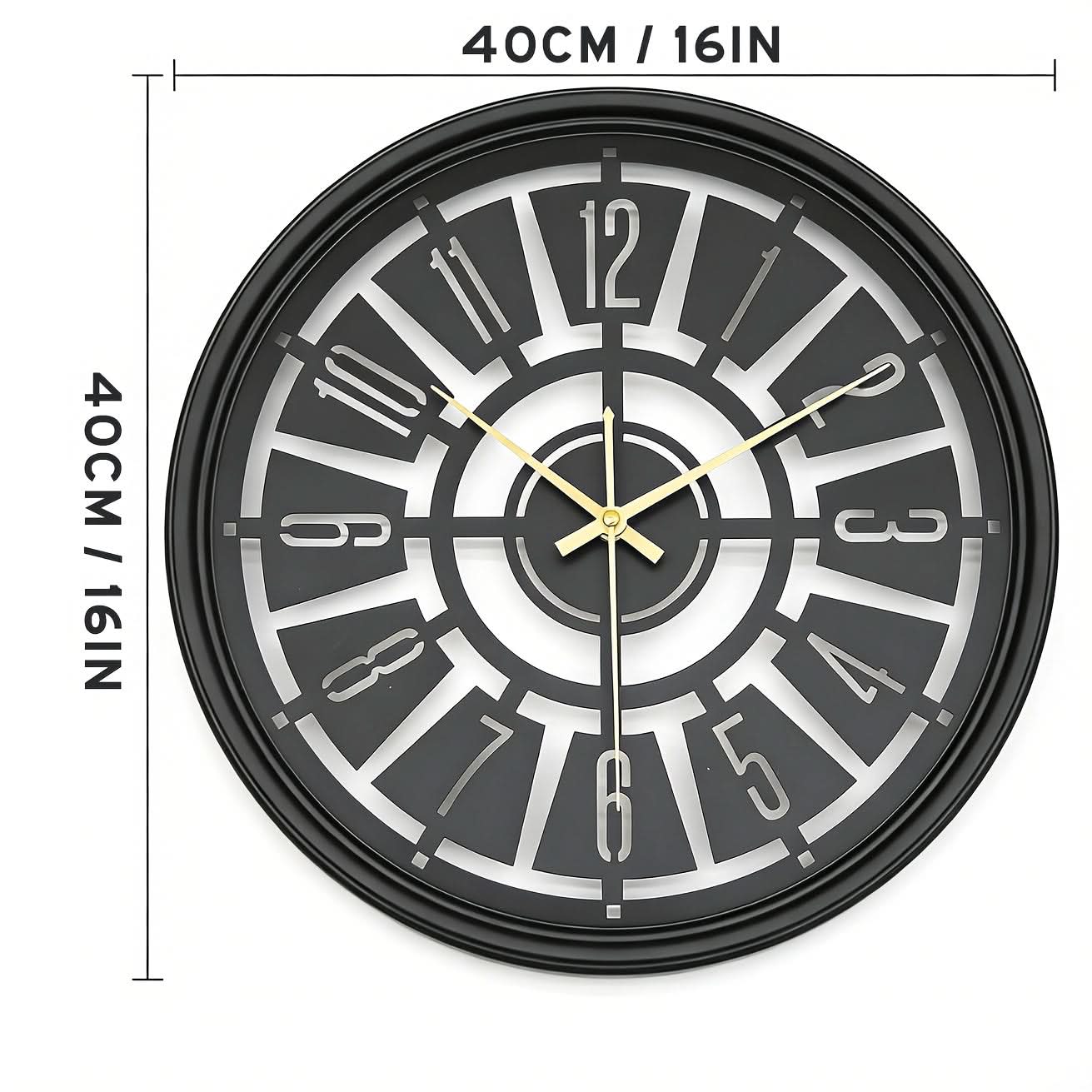 15.75-Inch Silent 3D Wall Clock with Iron Frame for Contemporary Decor