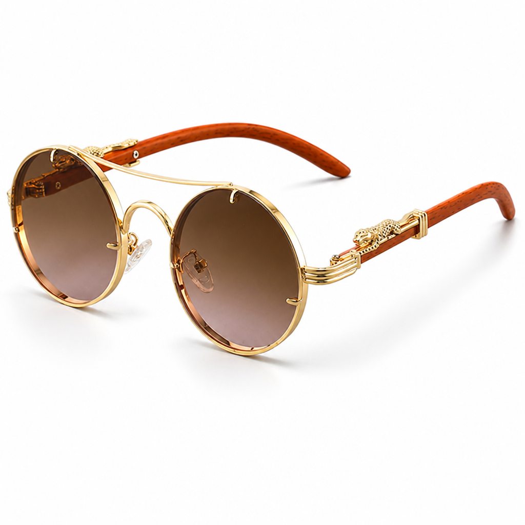 Feather-Light Metal Round Sunglasses (Animal Accent)