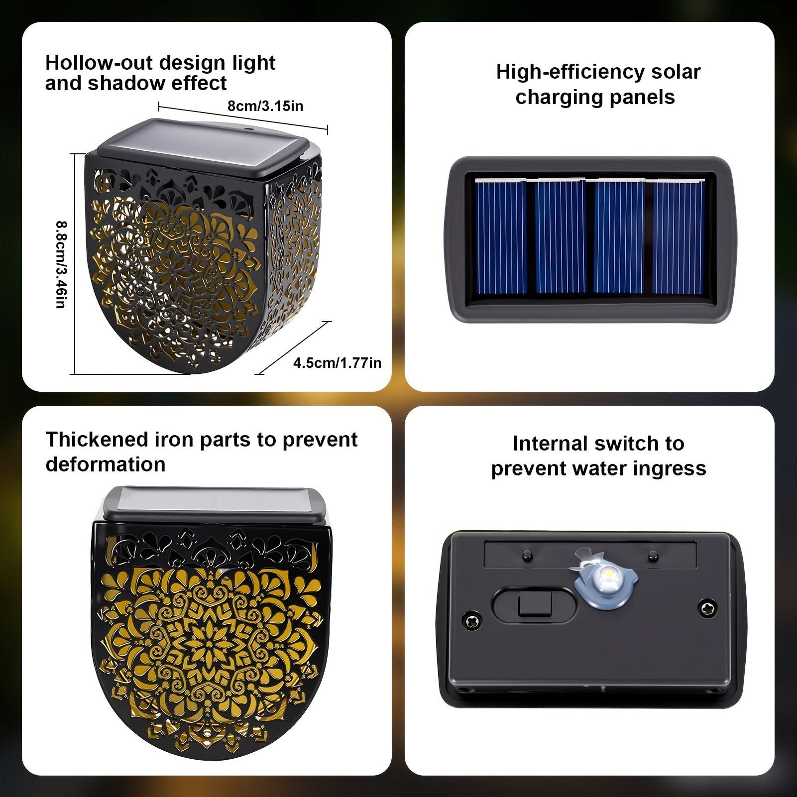 4-Pack of Solar Outdoor Fence Lights with HollowGlow Design