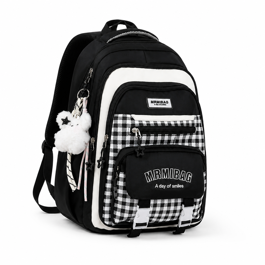 Plaid Patchwork Large-Capacity & Multi-Compartment Backpack