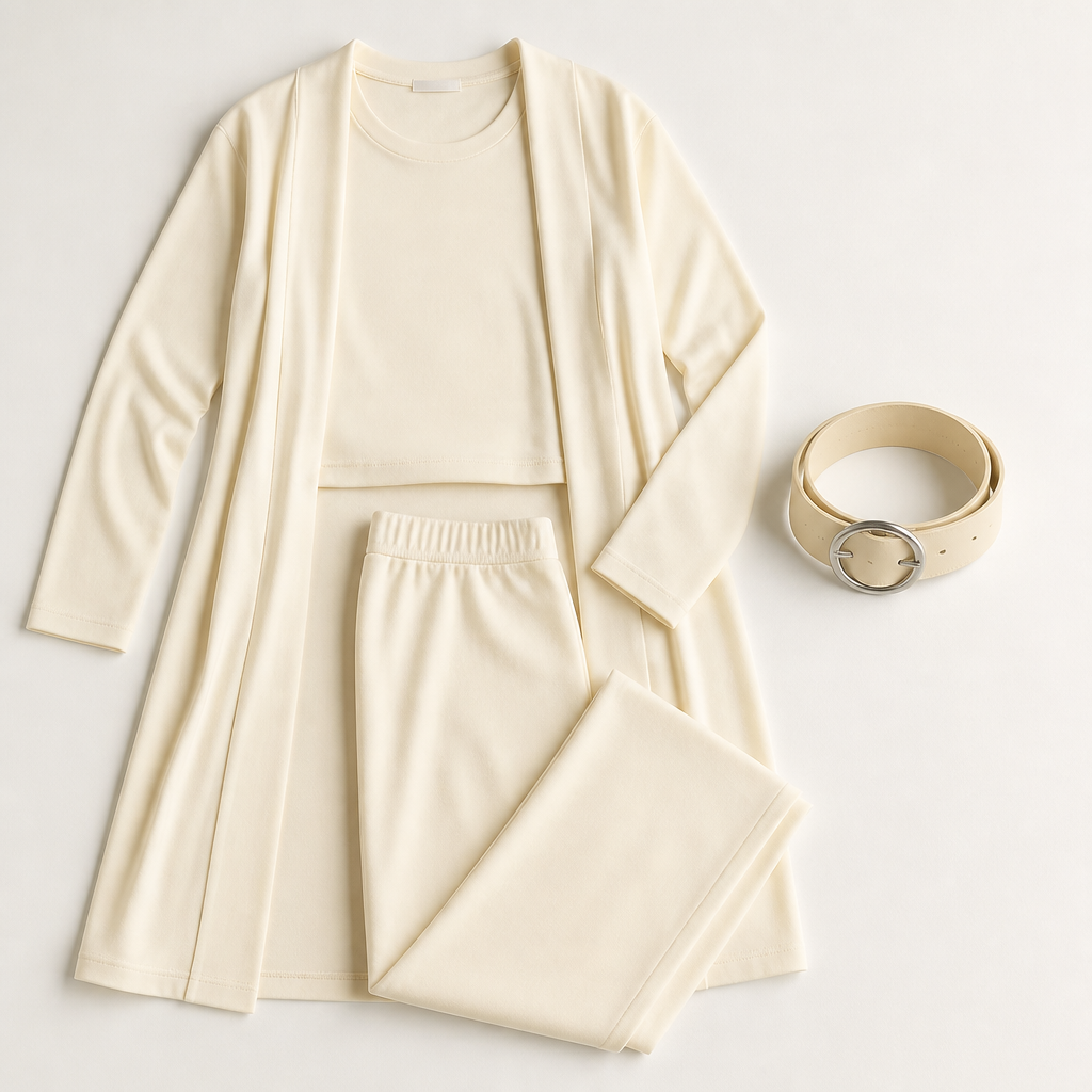 LumeEra™ – Laid-Back 3-Piece Lounge Set Featuring Long Open-Front Cardigan