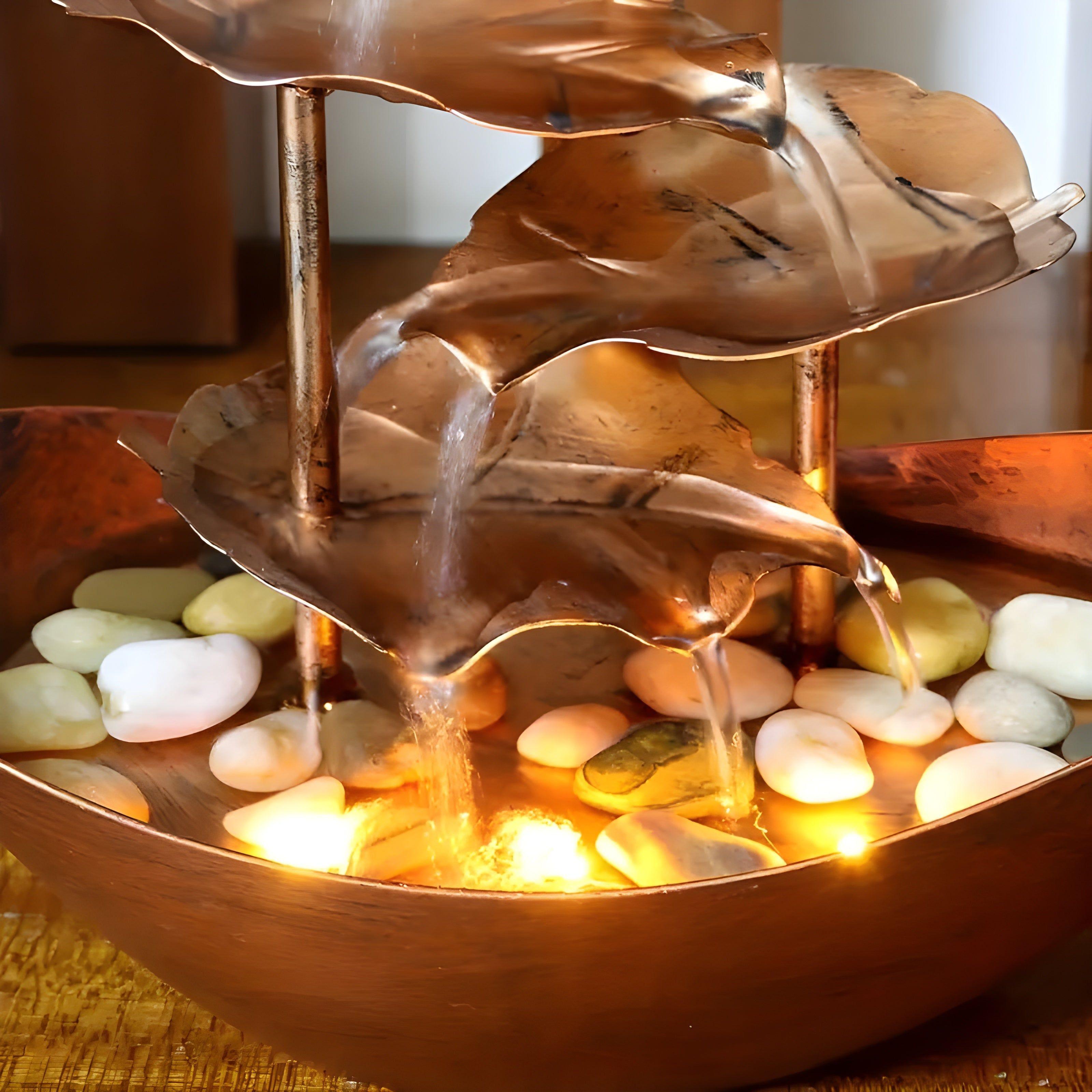 LED Illuminated Indoor Fountain – Calming Leaf Motif