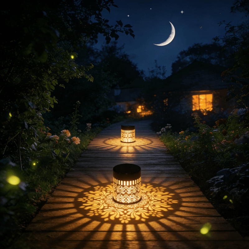Solar Lotus Projection Table Lamp for Outdoor Use