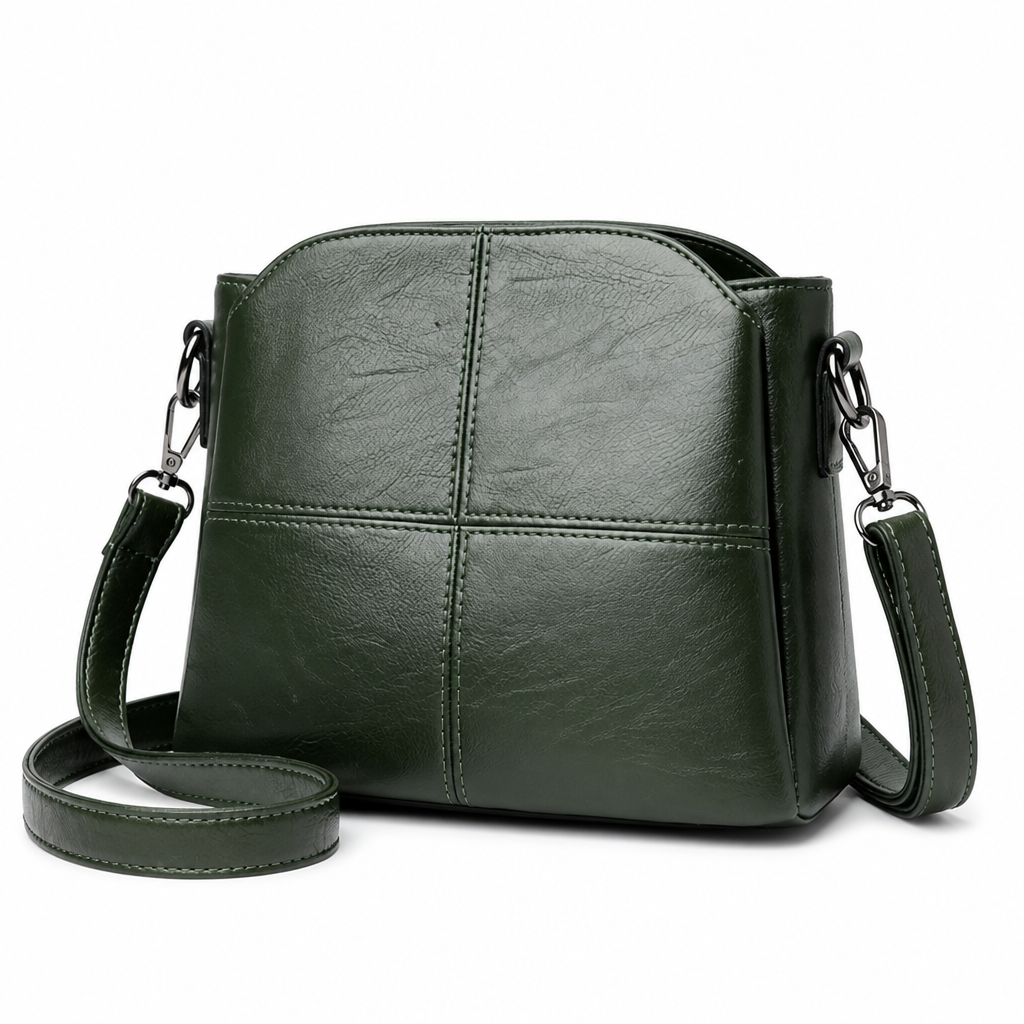 Compact Premium PU Leather Stitch-Detail Multi-Pocket Crossbody Bag