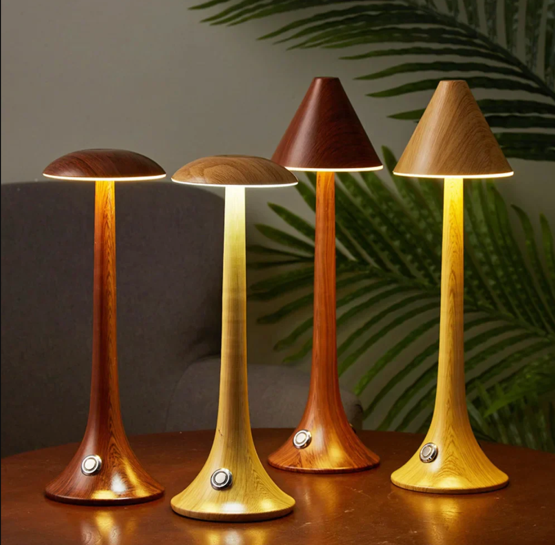 GlowWood - Stylish wireless LED wooden table lamp with built-in battery
