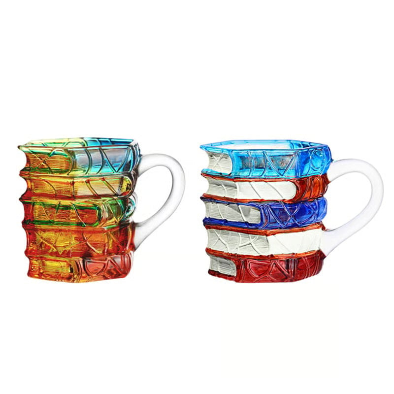 Hand-Painted Drinking Glass with Stack of Books Design – 191ml