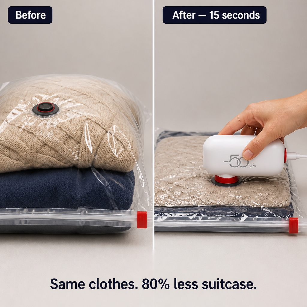 VoltPack™ — Compress Your Suitcase by 80% Using a Pocket USB Vacuum Pump