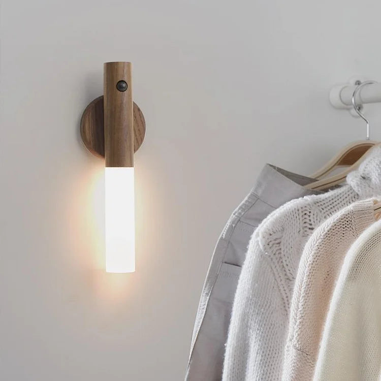 Rechargeable LED Night Light with Motion Sensor for Bedroom and Hallway - Warm White Wood