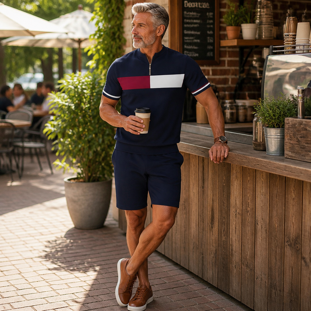 Marsten™ – Custom Zip-Collar Shirt with Matching Shorts Set for Men