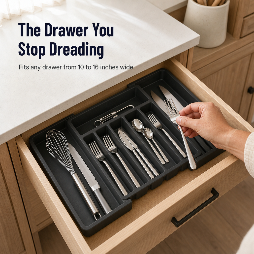FlowGrid™ — Expandable Drawer Organizer That Puts Cutlery Clutter to Rest Forever