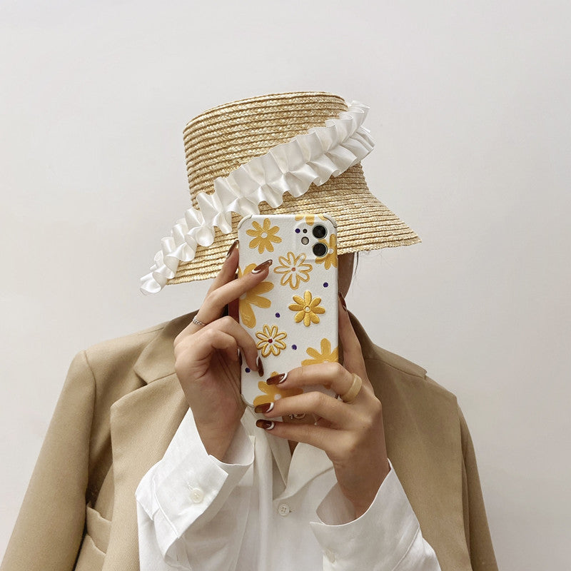 Wide Brim Straw Hat with Ruffled Trim – UV Defense
