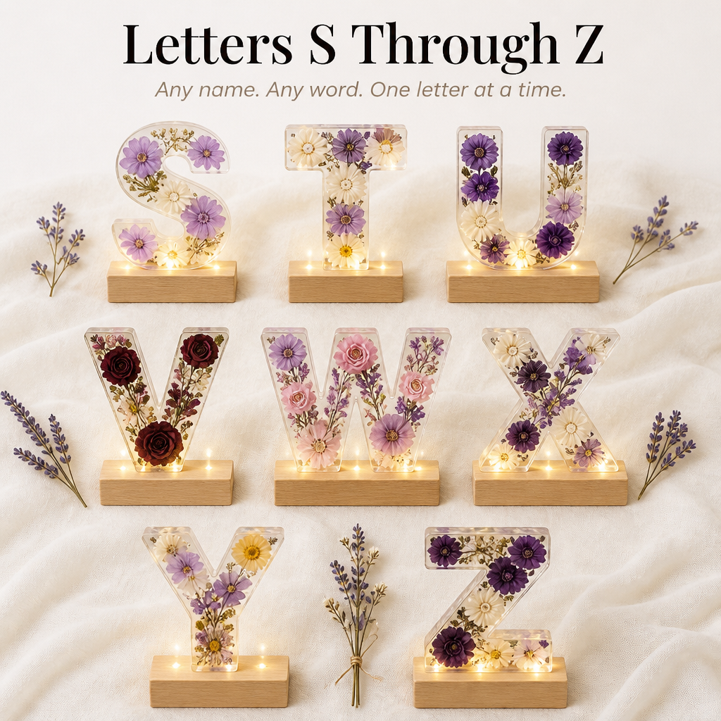 LumiFleur™ — Encapsulate Genuine Dried Blooms Within a Radiant Letter Crafted Just for Them