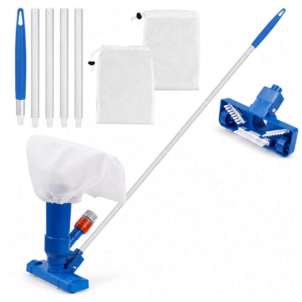 Hose-Powered Dual-Mesh Pool Vacuum Kit (5-Section Pole)