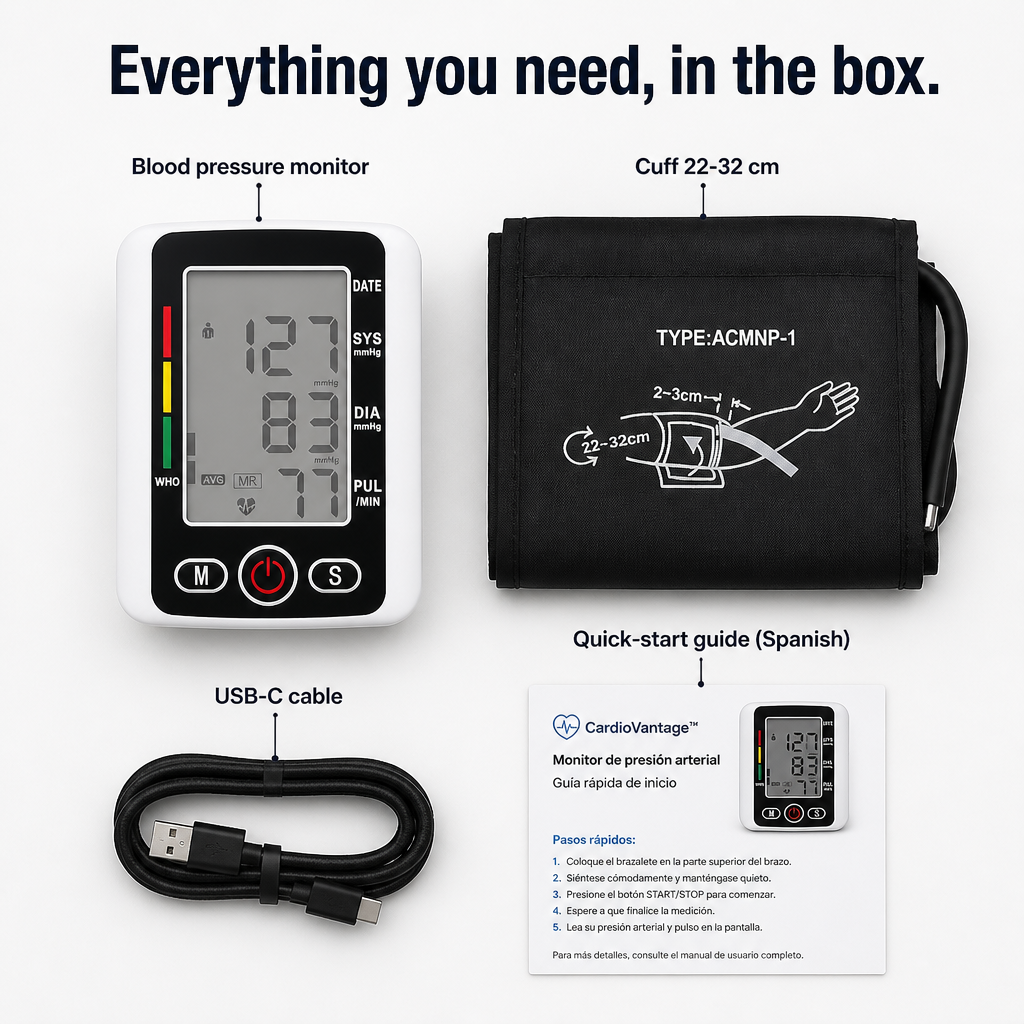 CardioVantage™ — Monitor Your Blood Pressure at Home Using One-Button Spanish Voice Assistance