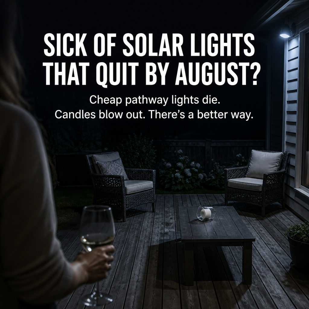 LumaFyre™ — Illuminate Your Patio All Night with Solar, No Wax or Wires