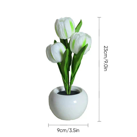 LED Table Lamp with Realistic Flower Design and Ceramic Base