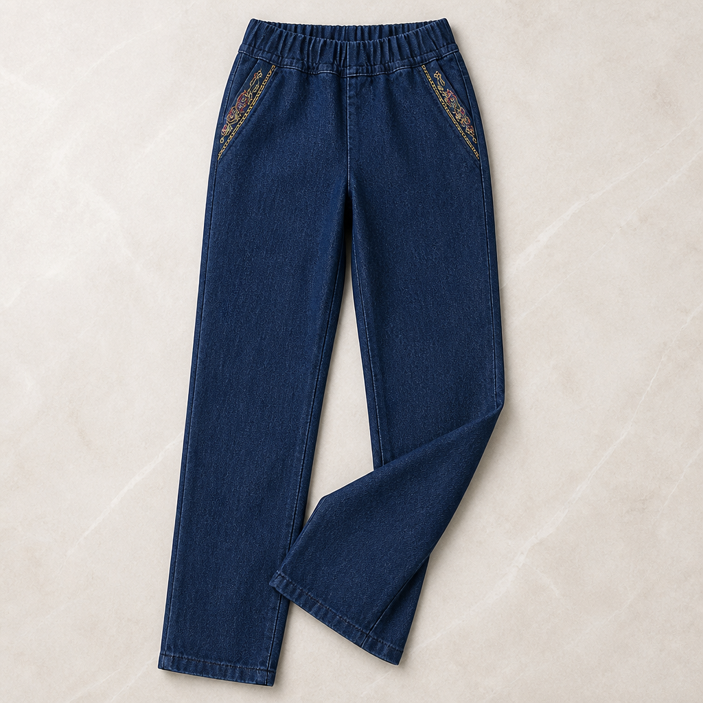 SculptEase™ – Stretch Pull-On Straight Leg Jeans Featuring Embroidered Pockets