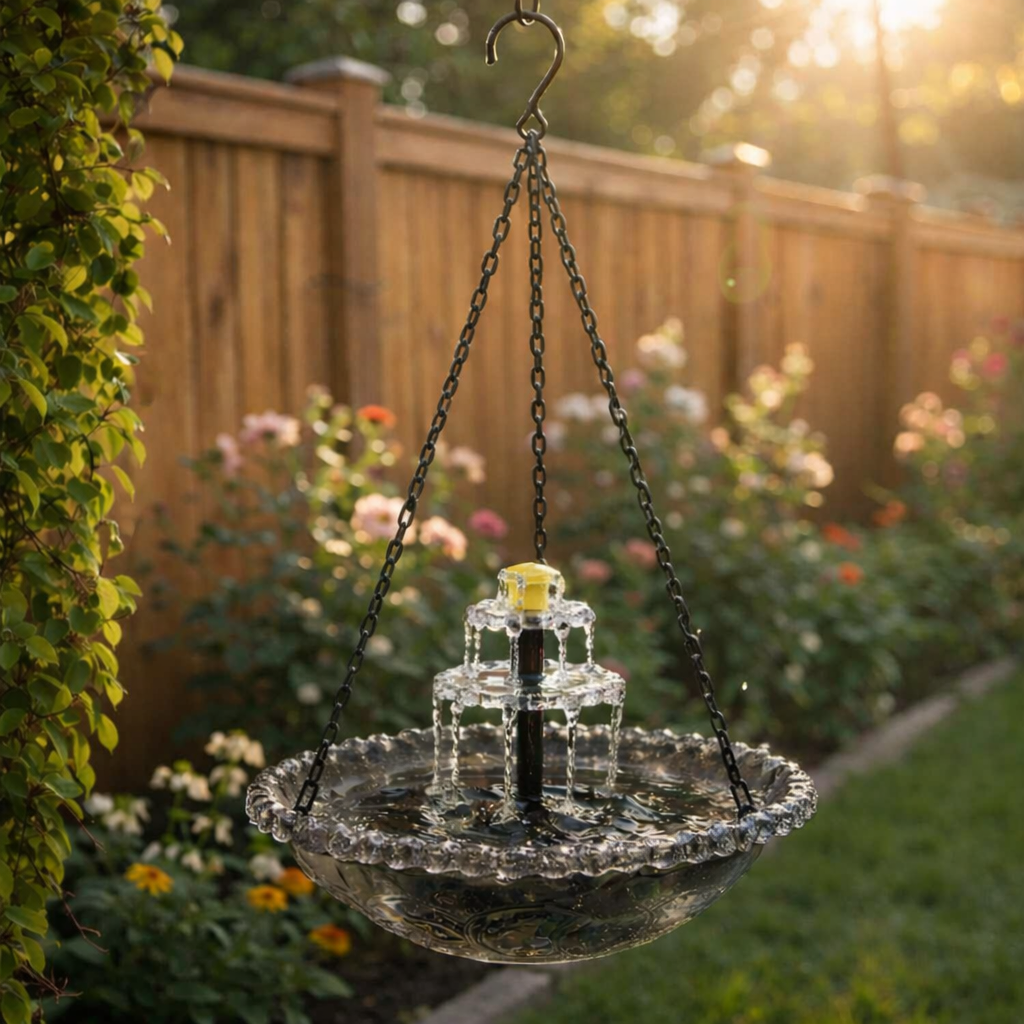 Outdoor Solar-Powered Hanging Water Fountain with Dual Waterfall