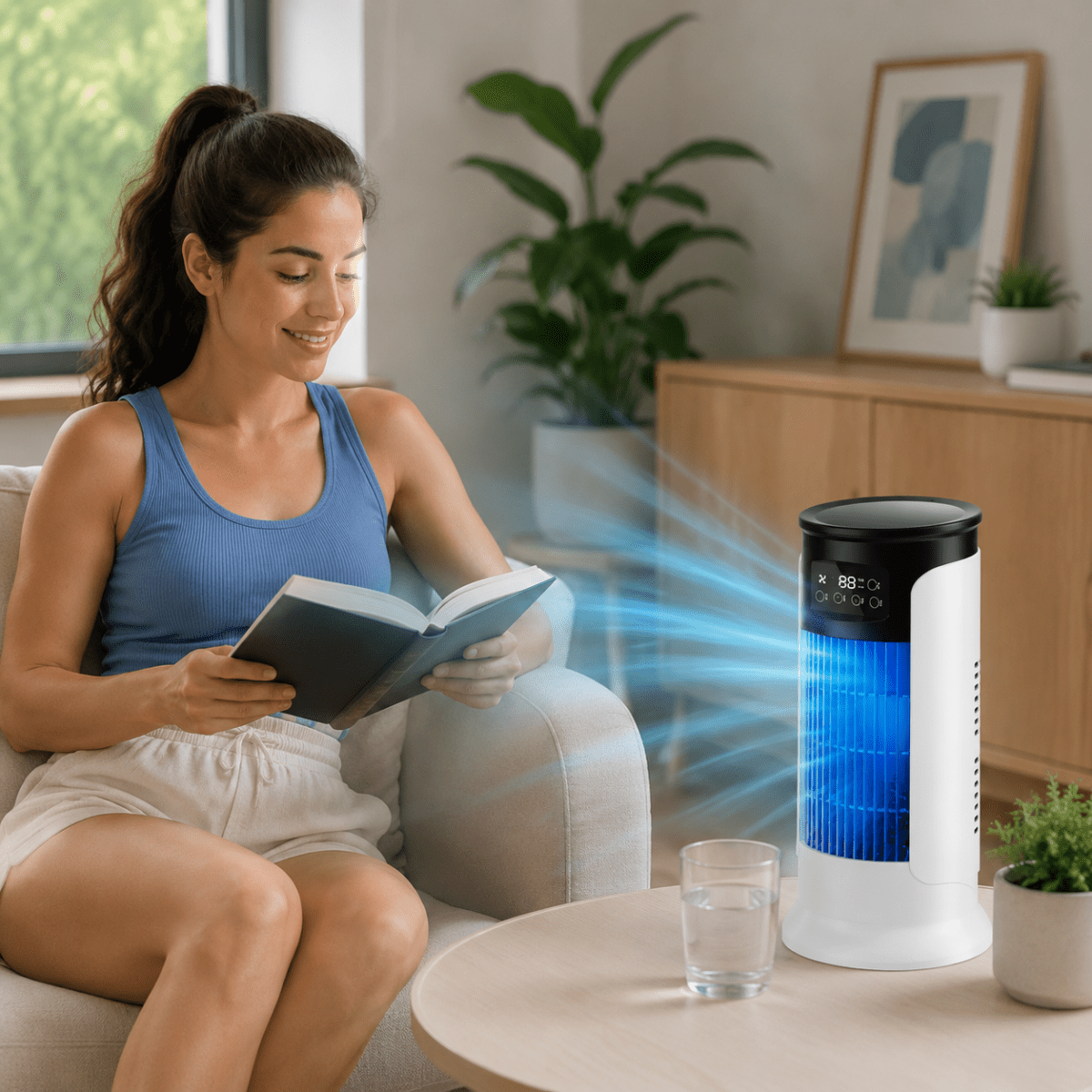 Compact 6-Speed Evaporative Air Cooler – Quiet Fan for Home and Office