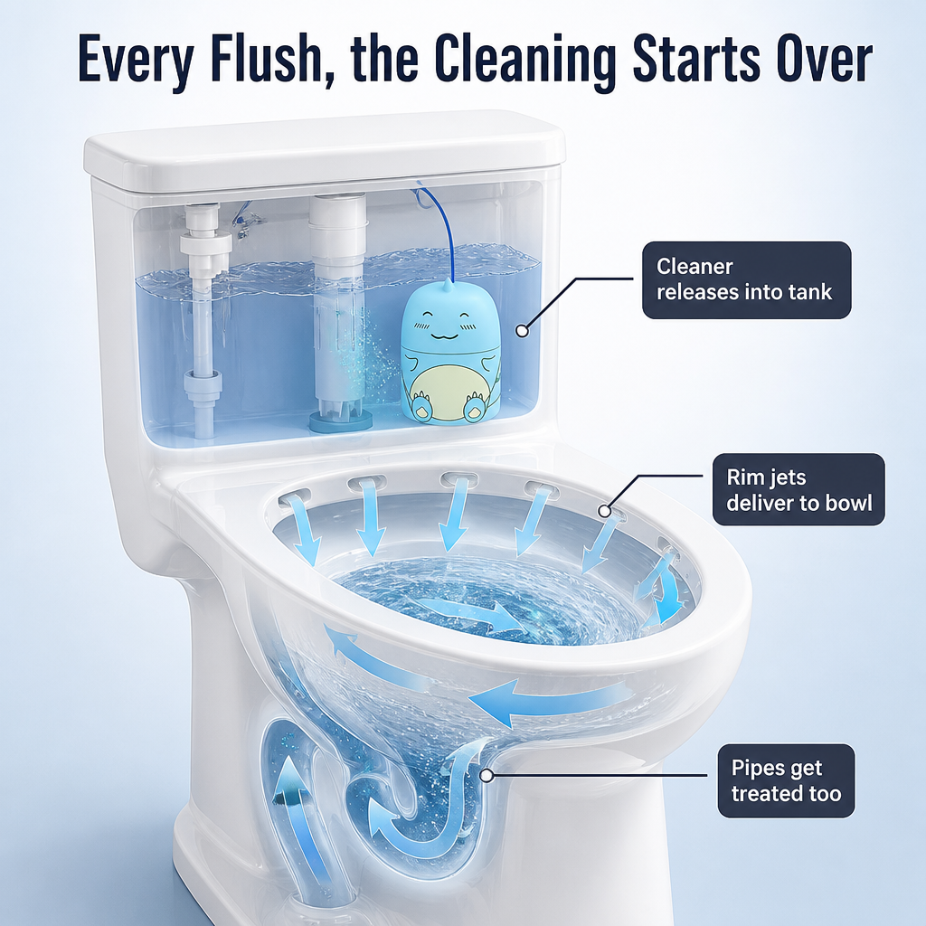 AquaPure™ — Cleans with Every Flush for 60 Days, No Blue Marks, No Scrubbing