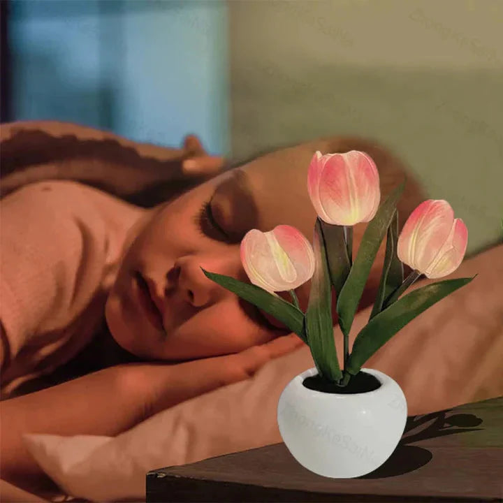 LED Table Lamp with Realistic Flower Design and Ceramic Base