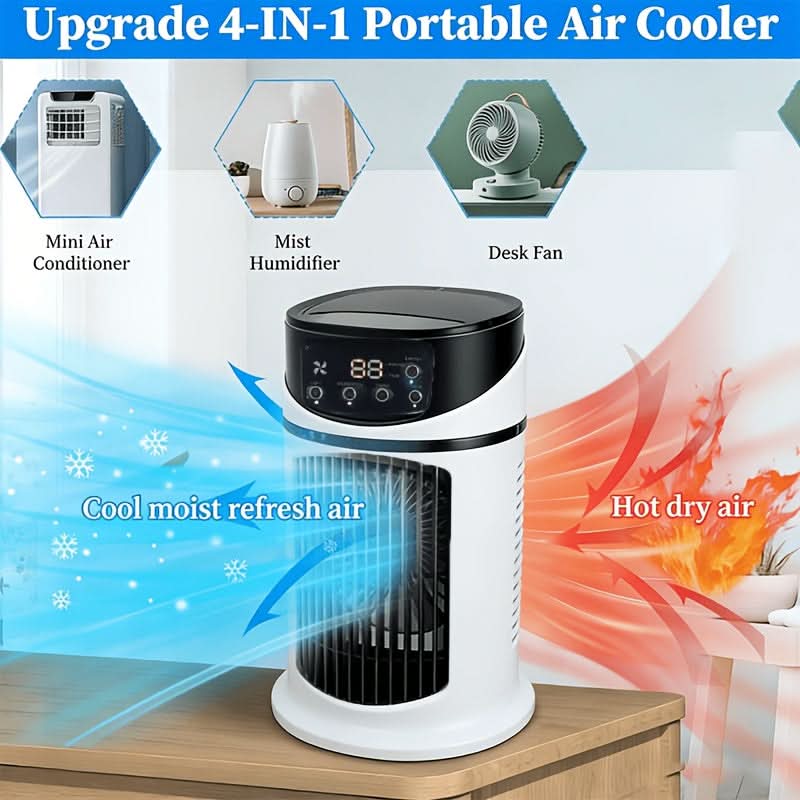 4-in-1 Desktop Air Cooler with Mist Fan, Humidifier, and Night Light