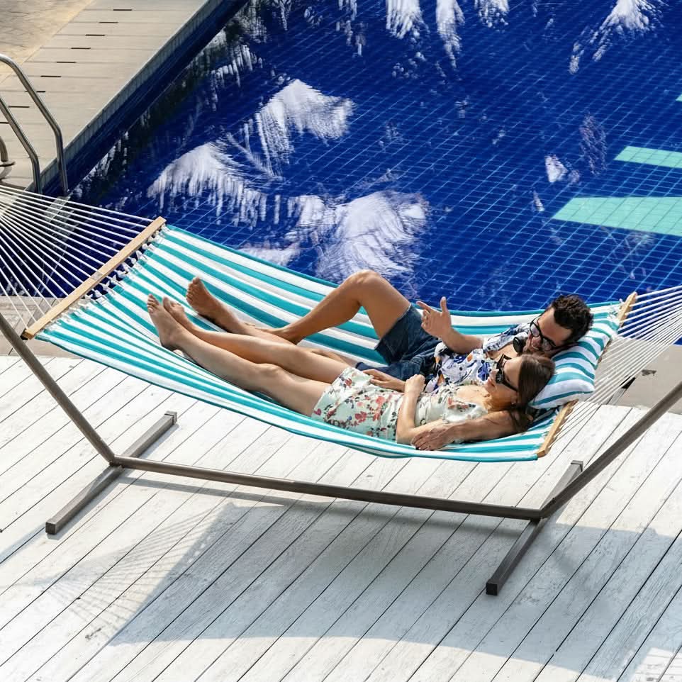 Double Layered Quilted Hammock for Patio and Poolside Relaxation