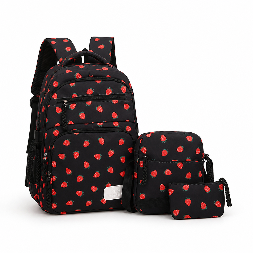 Large-Capacity Fruit-Print Backpack Set (3-Piece)