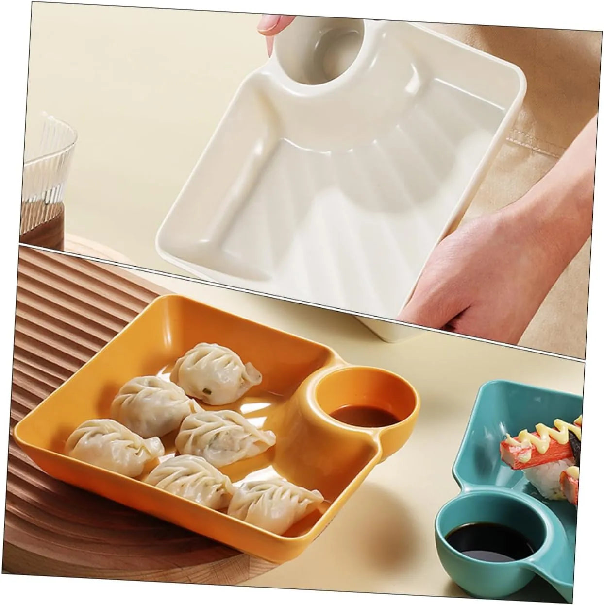 Stackable Snack and Dip Serving Plate with Sauce Bowl - 4 Colors