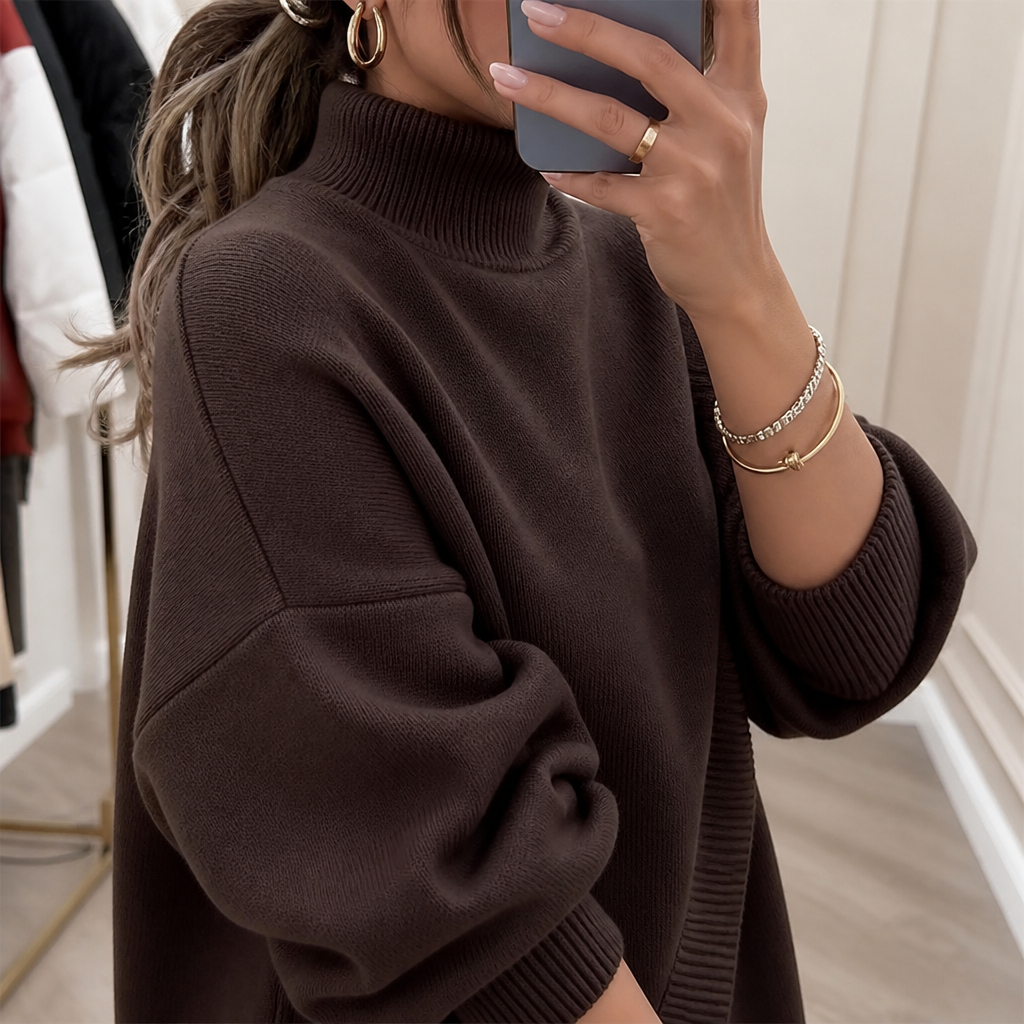 CelestiaKnit™ – Large Asymmetric Knit Ensemble Featuring Wide-Leg Trousers