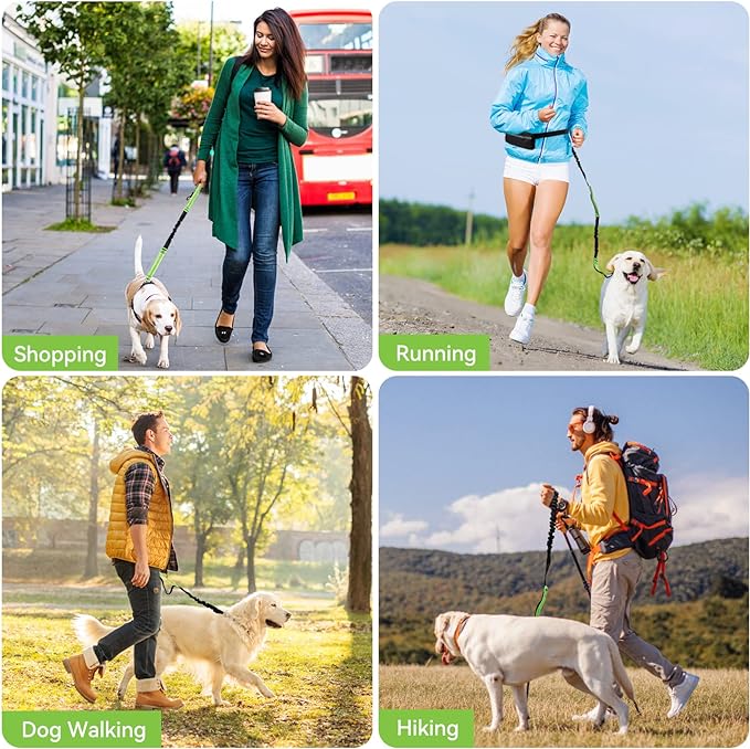 Bungee Dog Leash for Hands-Free Use – Reflective Waist Strap for Running, Hiking, and Walking