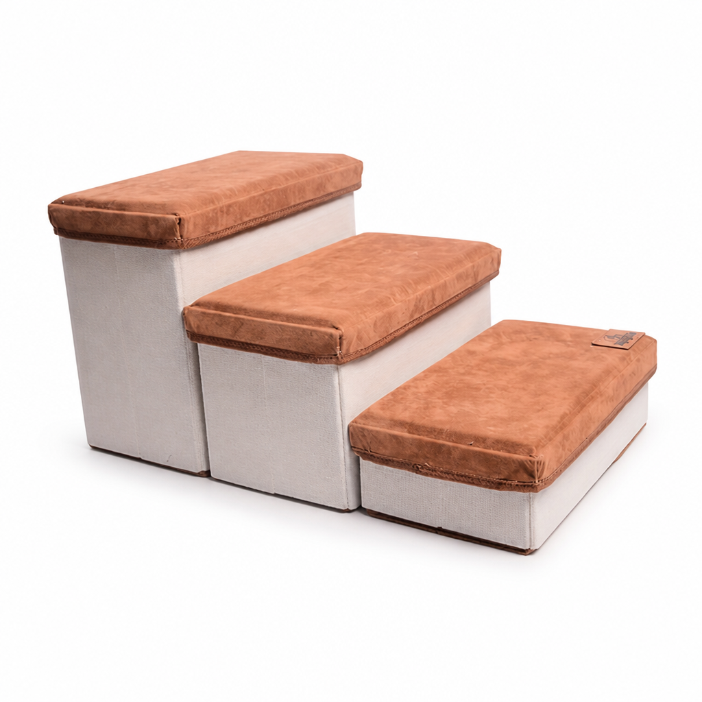 Foldable Plush-Covered Non-Slip Dog Stairs (3-Step)