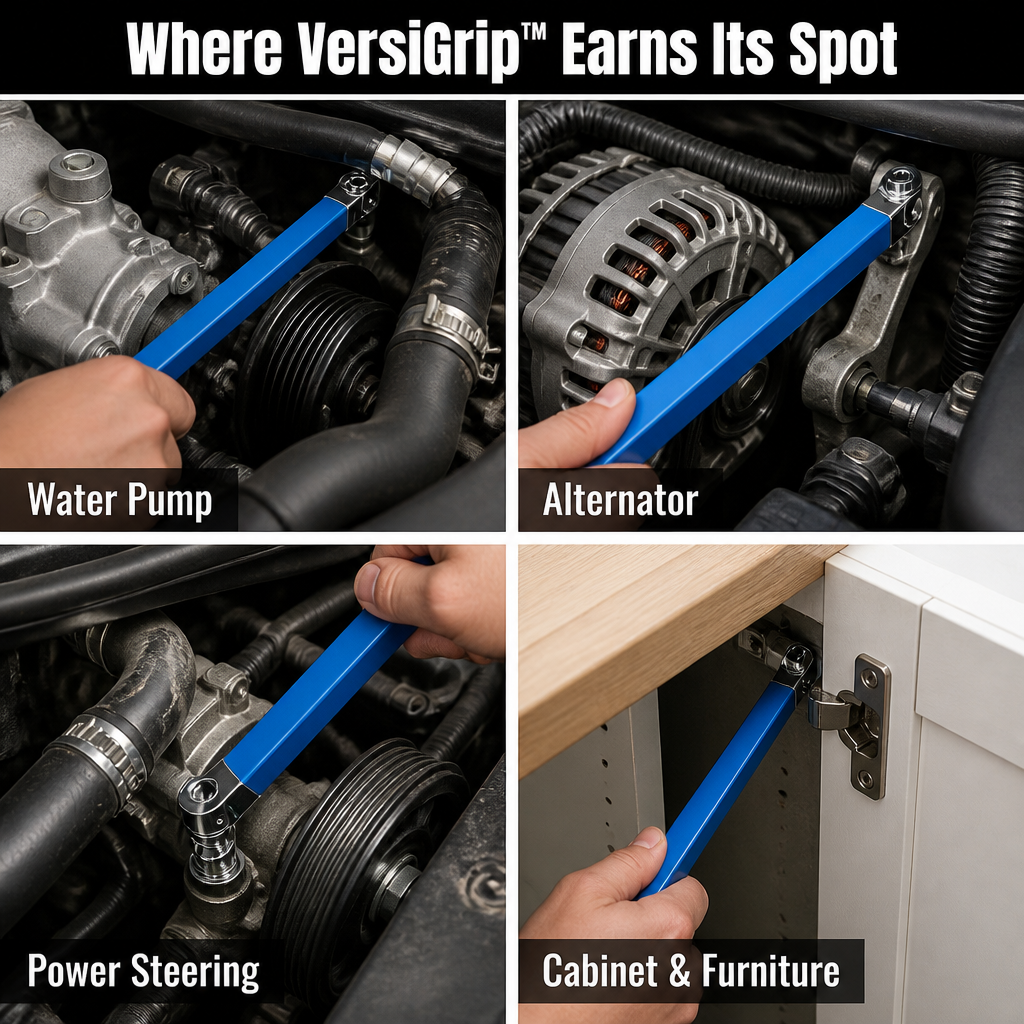 VersiGrip™ — Access Hidden Engine Bolts in Half-Inch Gaps Without Any Swing Arc