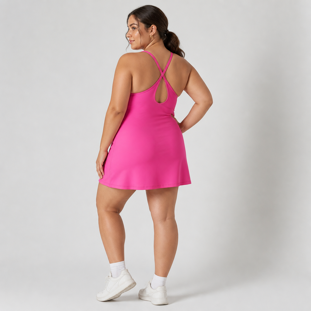 VerveStride™ – Athletic Backless Dress Featuring Integrated Shorts & Side Pockets