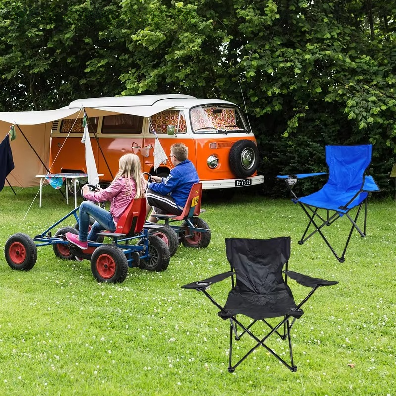 Portable Outdoor Folding Chair with Armrests and Cup Holder for Events, Camping, Fishing