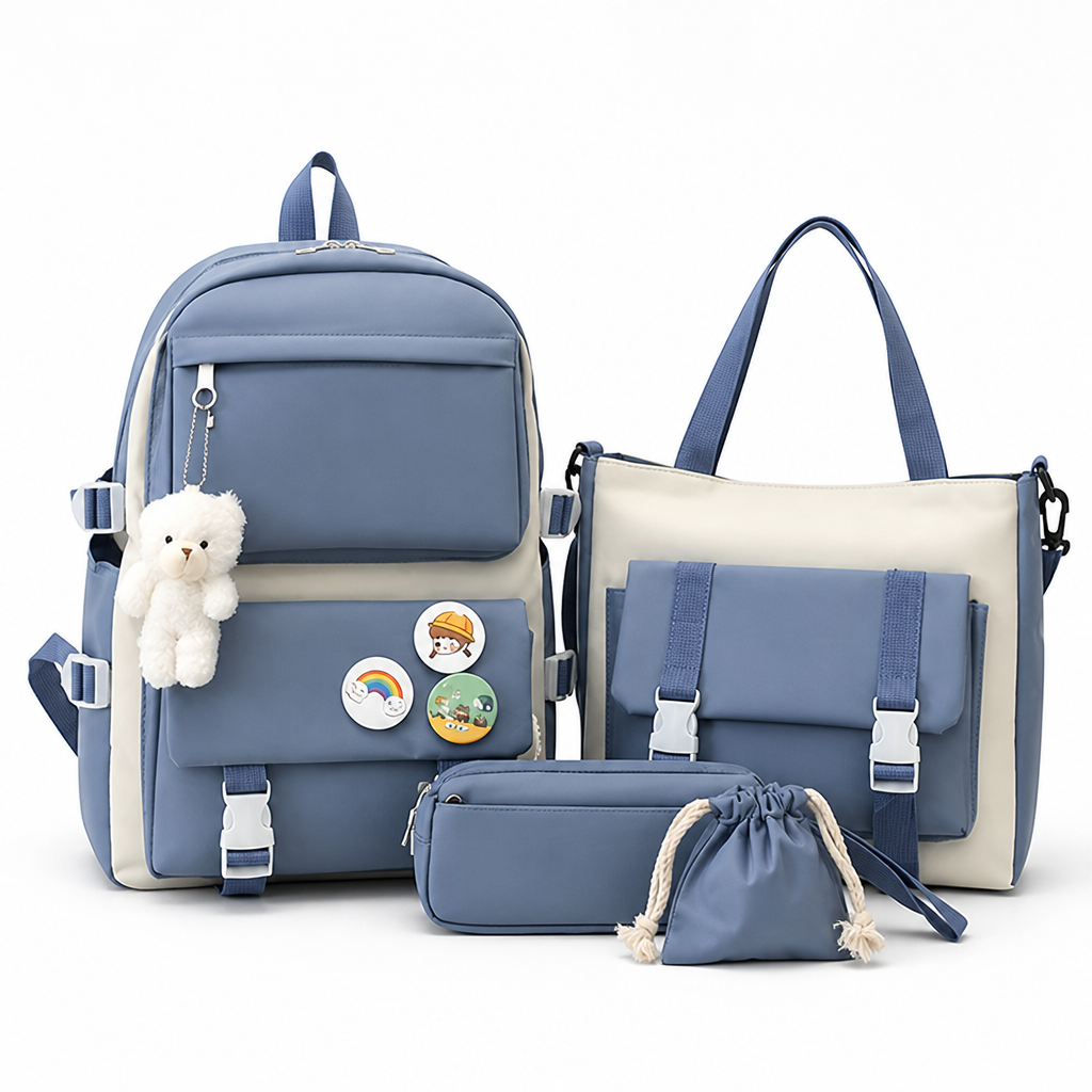Plush Bear & Badge Kids Backpack Set (5-Piece)