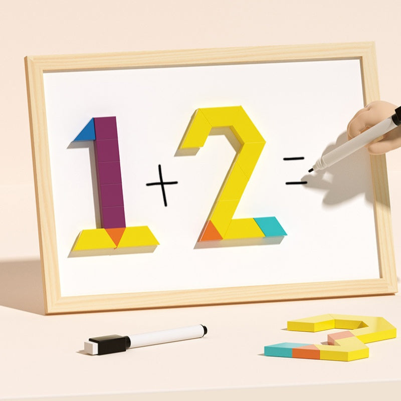 Wooden Building Blocks Set with Magnetic Pieces and Pattern Cards