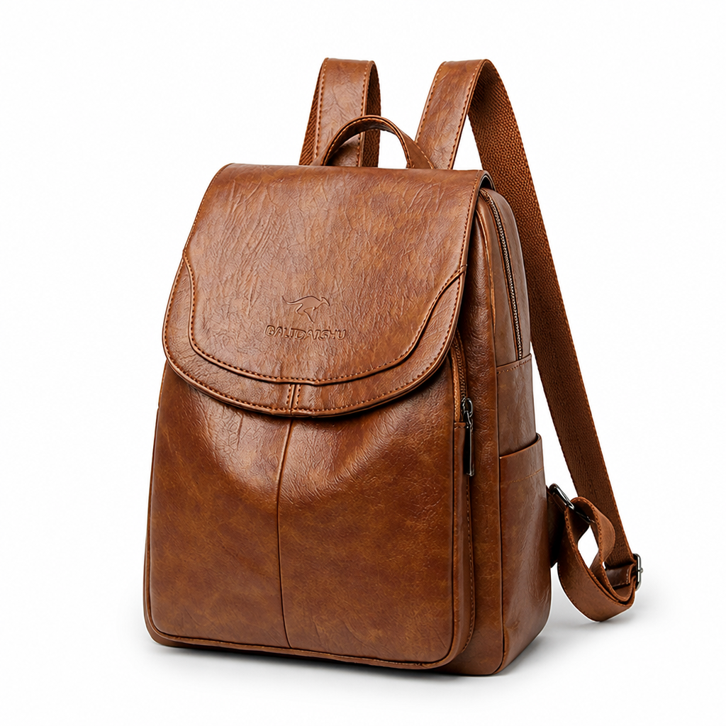 Durable Faux Leather Flap-Top Backpack