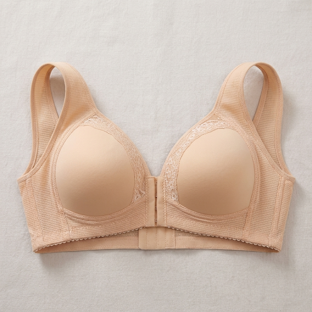 VivaFemme™ – Wireless Lace-Accent Bra with Front Closure