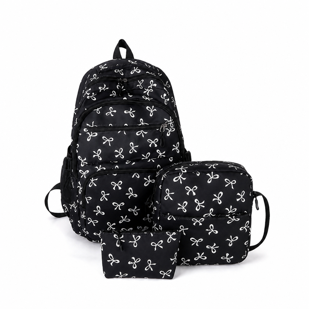 Butterfly Bow Lightweight School Backpack (Black)