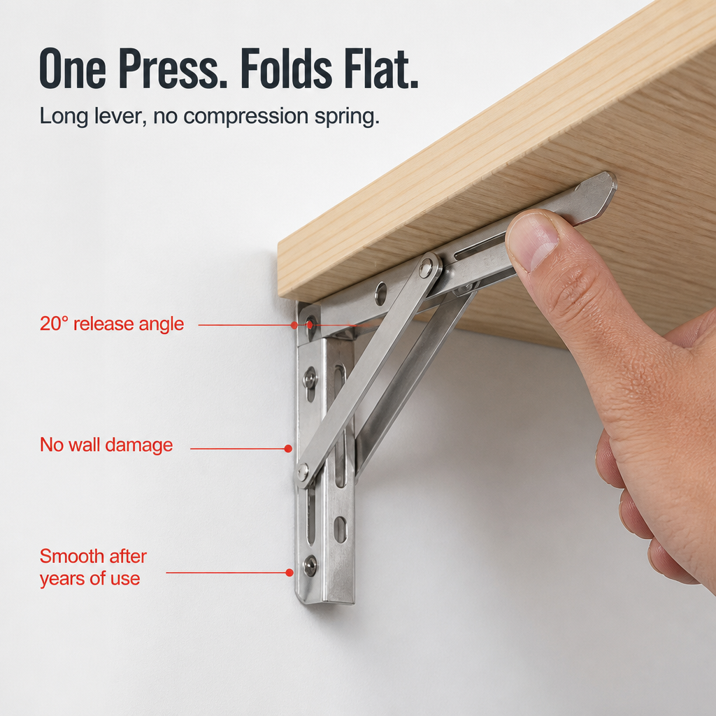 FlexiMount™ — Install Drop-Down Shelves Supporting 550 lbs That Fold Flat in Seconds