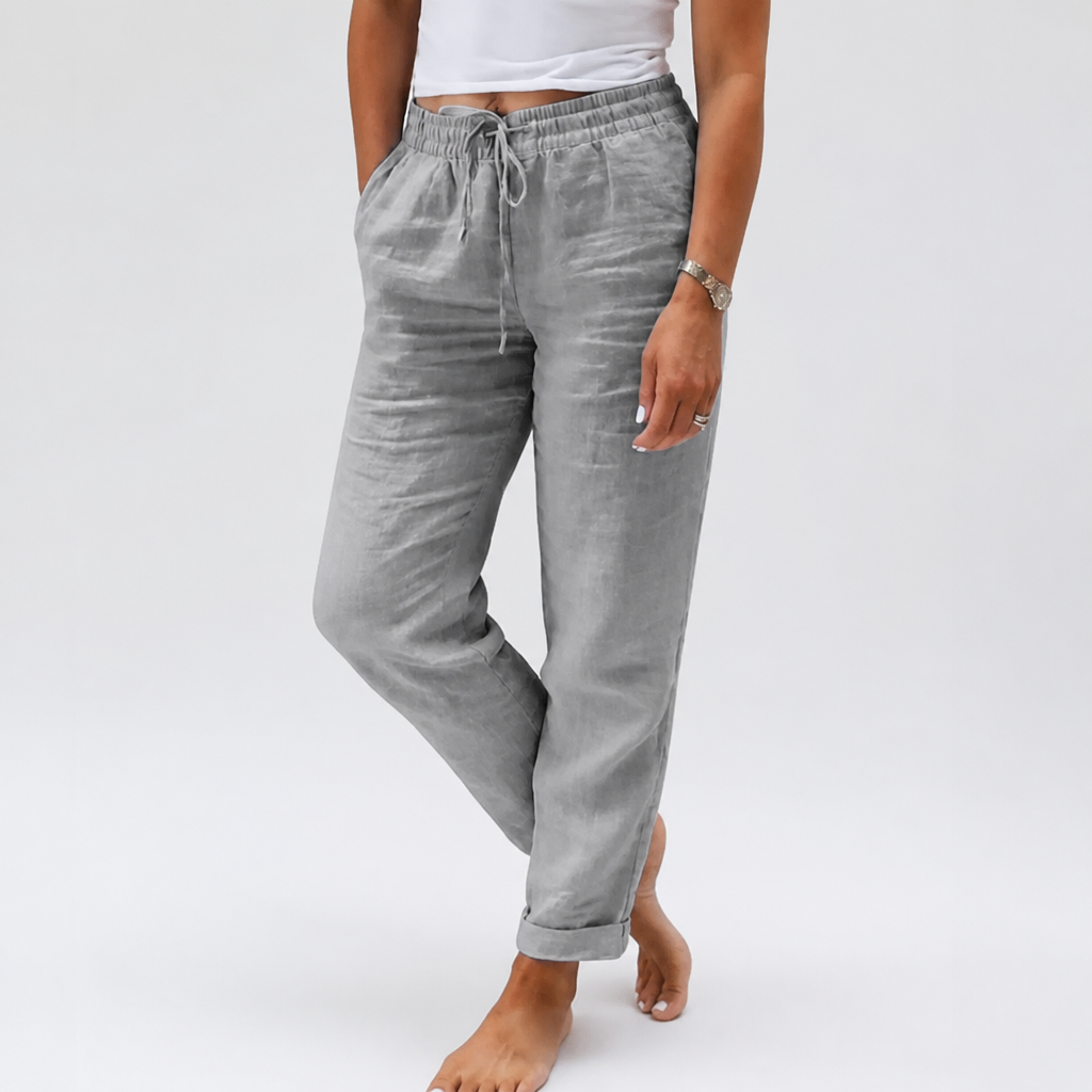 Flexiva™ – Comfortable Cotton-Linen Tapered Pants with Adjustable Drawstring Waist