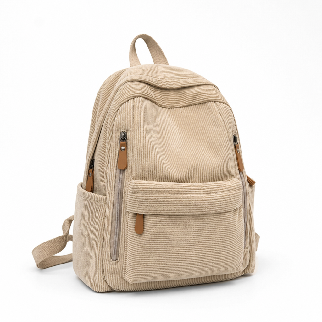 Lightweight Corduroy Multi-Pocket Backpack (Convertible Straps)