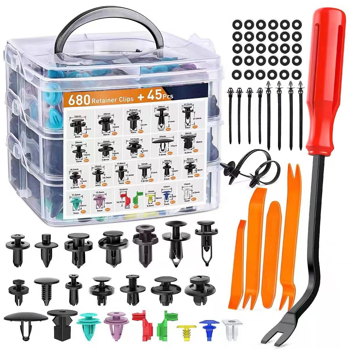 680-Piece Car Clip Fasteners Set with Organizer Box